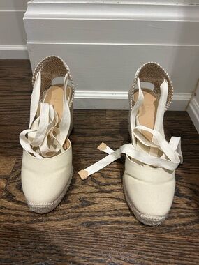 Castaner Espadrille Wedge Lace-Up Sandals in Cream